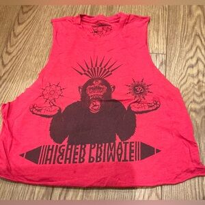 Higher Primate Red Graphic Cropped Sleeveless Tank Top